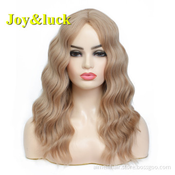 Light Brown Wig for Women Wholesale Price18 inch Middle Part Finger Wave Natural Water Wave Cosplay Costume Synthetic Hair Wig